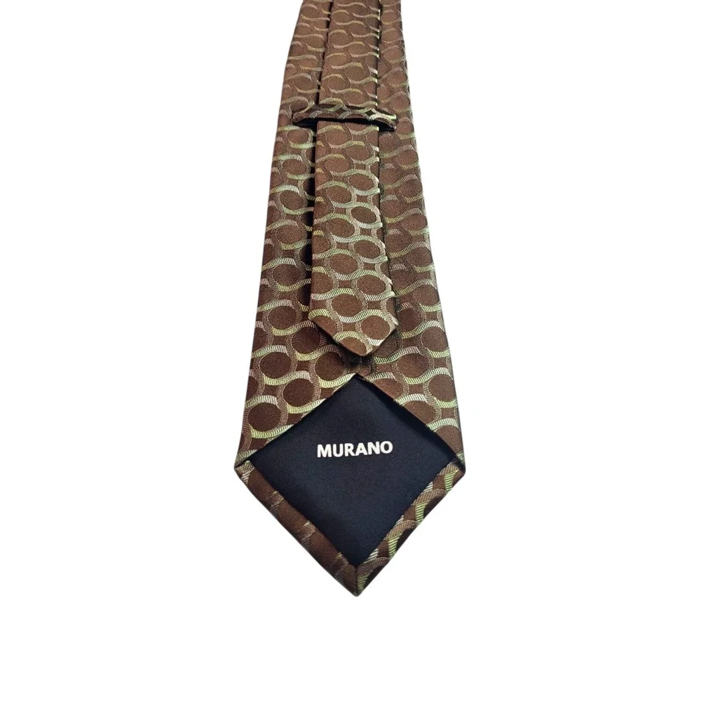 Murano Silk Necktie Brown Circle Pattern Business Career Formal